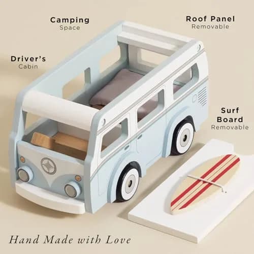Le Toy Van Wooden Holiday Campervan with Surfboard | Ages 3+ | 26.9cm (10.59in) thumbnail 3