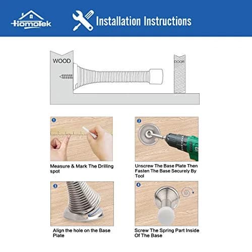 HOMOTEK 12 Pack Spring Door Stopper with Rubber Bumper 3-1/8" Satin Nickel | Protects Walls & Doors thumbnail 4