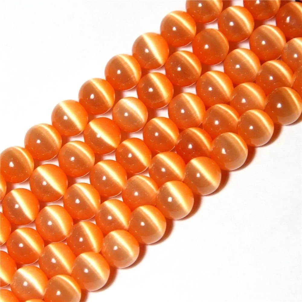 LIFAVOVY 6mm Orange Cat Eye Beads Round Semi Precious Gemstone for Jewelry Making | Unique 63-66pcs Strand - main product image