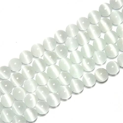 LIFAVOVY 6mm White Cat Eye Beads Round Semi Precious Gemstone for Jewelry Making (63-66pcs/strand) | Unique Craft Bead thumbnail 1