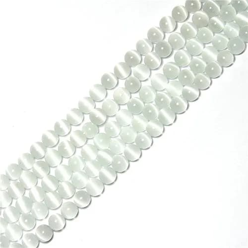 LIFAVOVY 6mm White Cat Eye Beads Round Semi Precious Gemstone for Jewelry Making (63-66pcs/strand) | Unique Craft Bead thumbnail 2