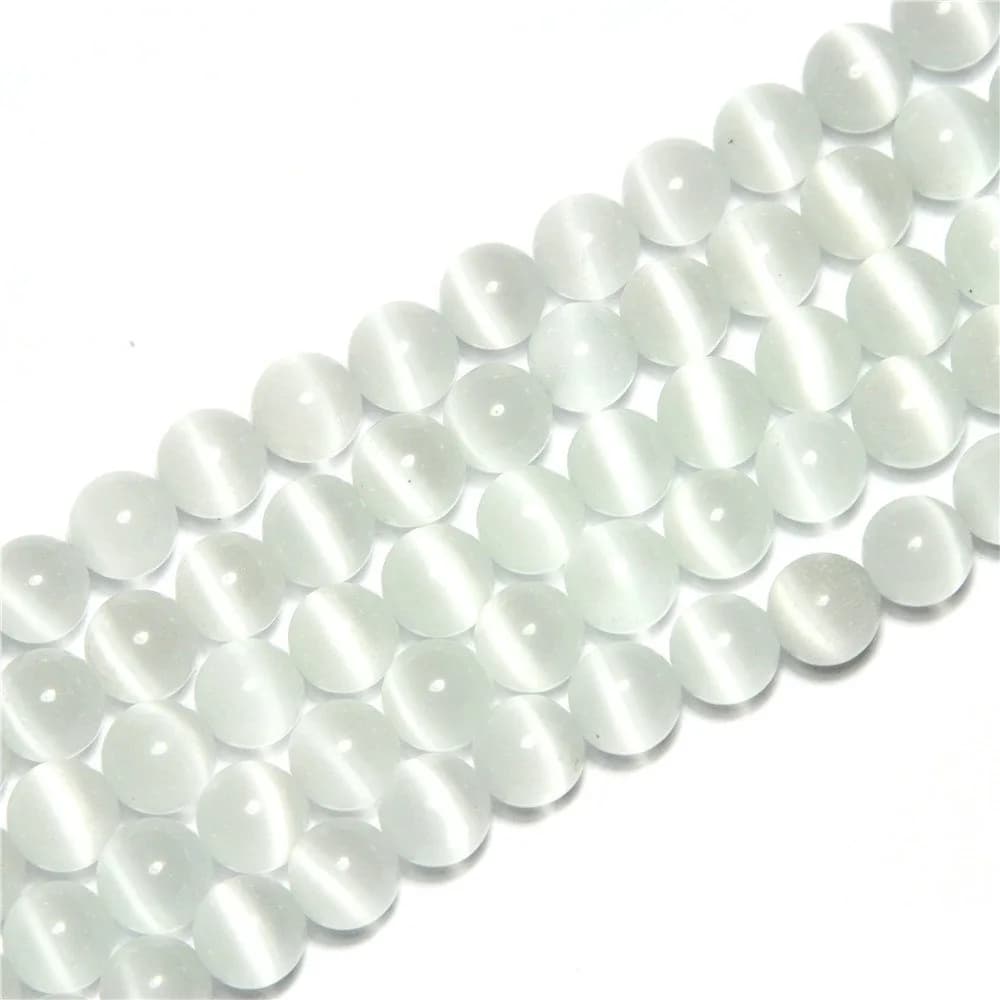 LIFAVOVY 6mm Pink Cat Eye Beads Round Semi Precious Gemstone for Jewelry Making | Unique 63-66pcs Strand — White / 10mm
