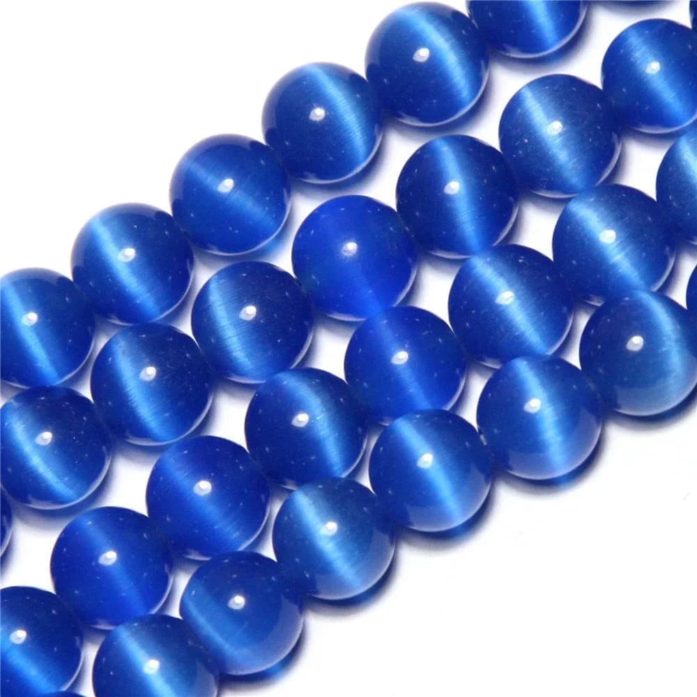 LIFAVOVY 8mm Gray Cat Eye Beads Round Semi Precious Gemstone | Jewelry Making Supplies — Royal Blue / 6mm