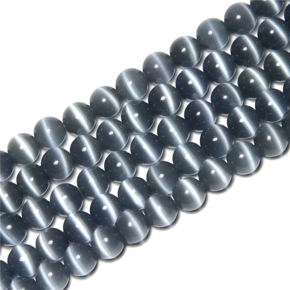 LIFAVOVY 8mm Gray Cat Eye Beads Round Semi Precious Gemstone | Jewelry Making Supplies