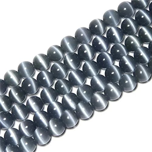 LIFAVOVY 8mm Gray Cat Eye Beads Round Semi Precious Gemstone | Jewelry Making Supplies thumbnail 1