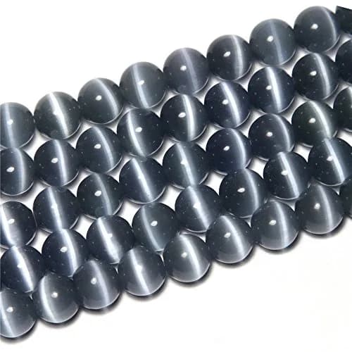 LIFAVOVY 8mm Gray Cat Eye Beads Round Semi Precious Gemstone | Jewelry Making Supplies thumbnail 2