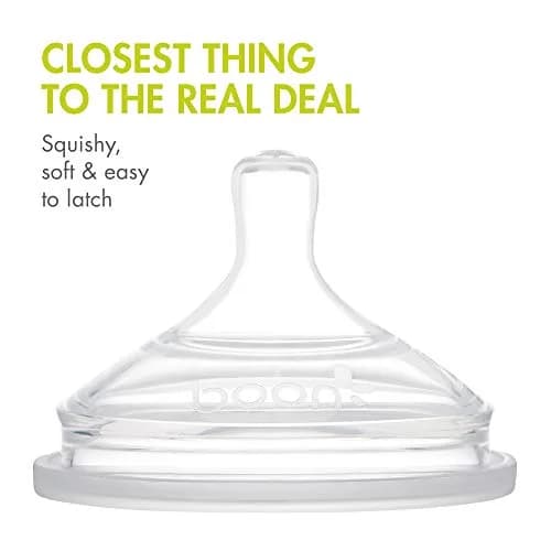 Boon Nursh Silicone Baby Bottle Nipples - Medium Flow, 3 Count | Natural Feel & Air-Free Design thumbnail 3
