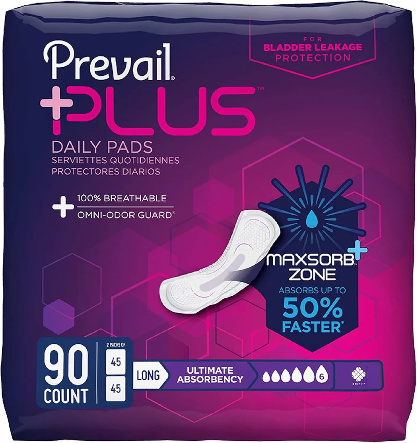 Prevail Plus Long Length Incontinence Pads Ultimate Absorbency 16 inch (40.64 cm) | USA Imported, Duties Included - main product image