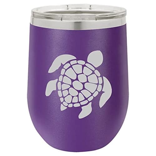 MIP 12 oz Double Wall Vacuum Insulated Stainless Steel Stemless Wine Tumbler Glass Coffee Travel Mug With Lid Sea Turtle (Purple) | Travel & Wine