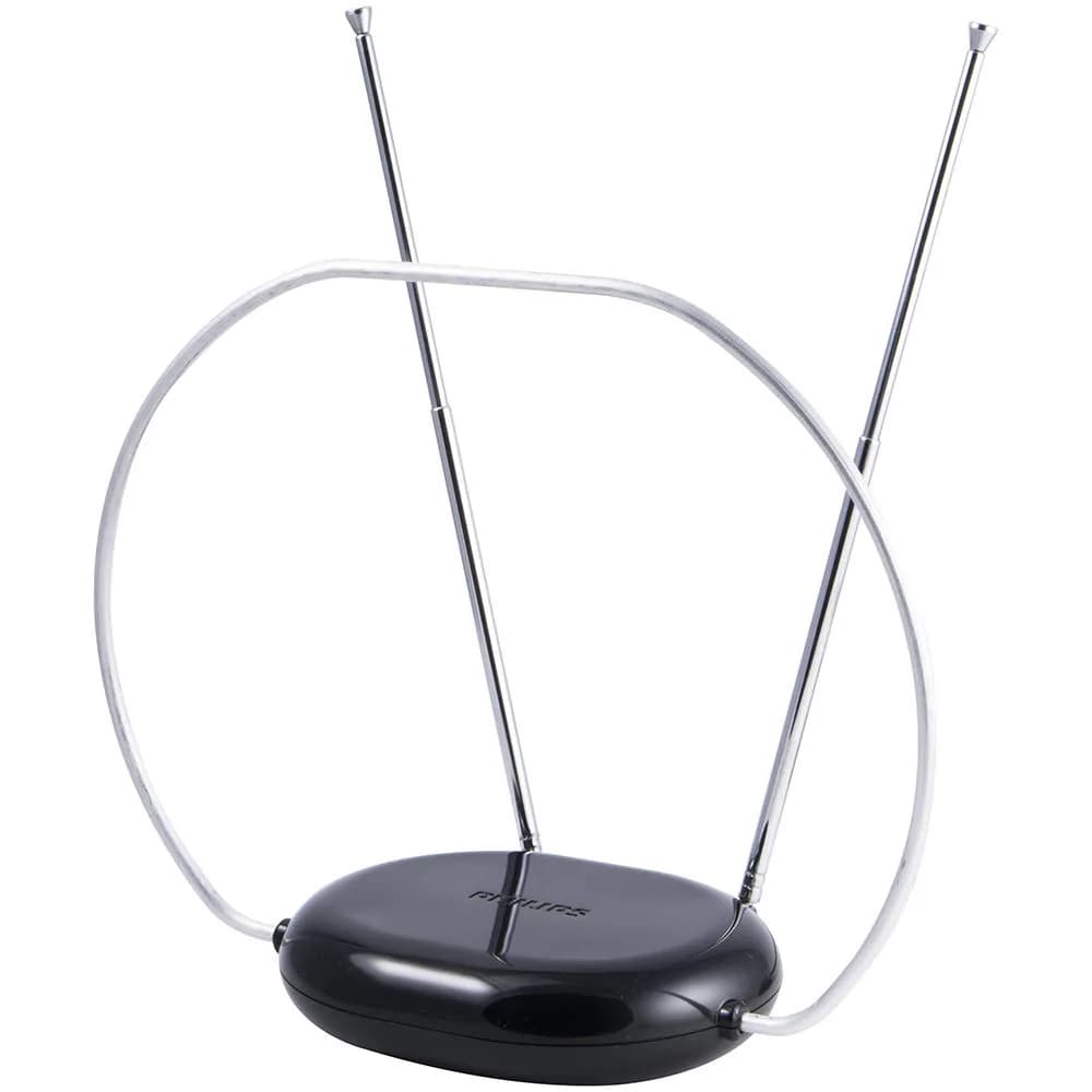 Philips Rabbit Ears Indoor TV Antenna, Dipole & Circular Loop | 1080p HD, 4K/8K Ready, ATSC 3.0, Black - main product image
