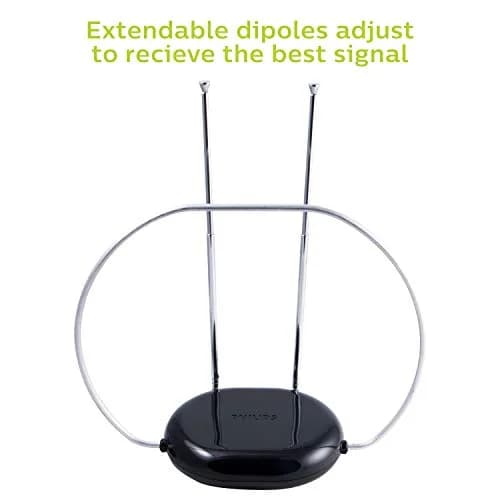 Philips Rabbit Ears Indoor TV Antenna, Dipole & Circular Loop | 1080p HD, 4K/8K Ready, ATSC 3.0, Black thumbnail 4