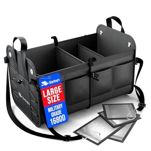 Starling's Car Trunk Organizer Large Collapsible Waterproof Storage Box for SUV, Truck & Car | Adjustable Compartments, Heavy-Duty 1680D Polyester, Non-Slip Base thumbnail 1