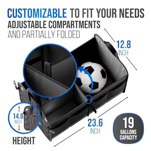 Starling's Car Trunk Organizer Large Collapsible Waterproof Storage Box for SUV, Truck & Car | Adjustable Compartments, Heavy-Duty 1680D Polyester, Non-Slip Base thumbnail 5