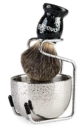 Anbbas Pure Badger Shaving Brush with Wood Handle, Stainless Steel Stand & Bowl | 4-Piece Set thumbnail 1