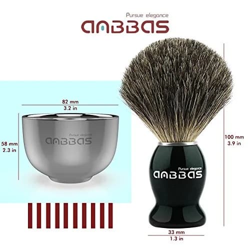 Anbbas Pure Badger Shaving Brush with Wood Handle, Stainless Steel Stand & Bowl | 4-Piece Set thumbnail 3
