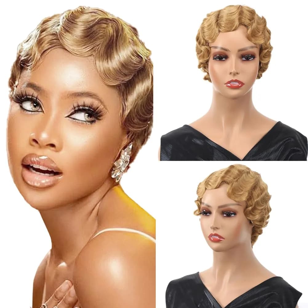 Sheila Beauty Short Wig 22 inches | Curly Finger Wave Pixie Cut Heat Resistant Synthetic Hair - main product image