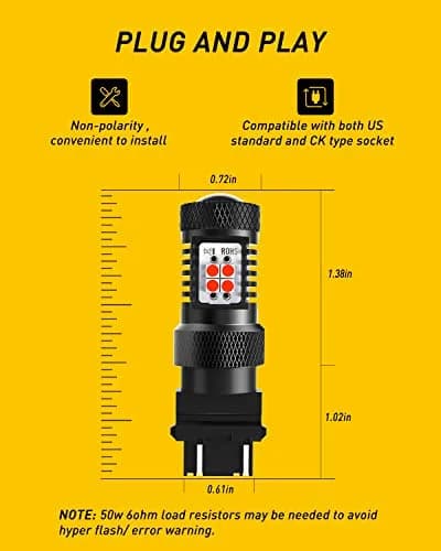 AUXITO Red 3157 LED Brake Light Bulbs Pack of 2 | Ultra Bright 700% Improved Visibility thumbnail 5