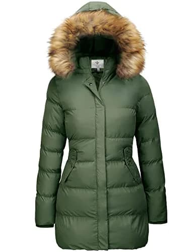 WenVen Women's Winter Thicken Long Puffer Coat with Hood, Army Green, L | Waterproof & Slim Fit thumbnail 1
