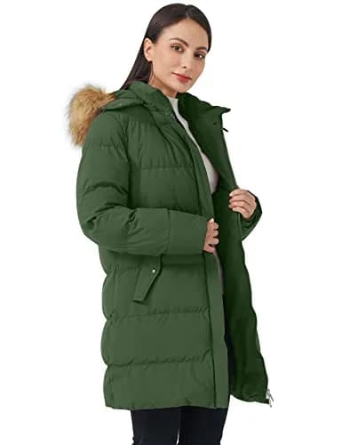 WenVen Women's Winter Thicken Long Puffer Coat with Hood, Army Green, L | Waterproof & Slim Fit thumbnail 4