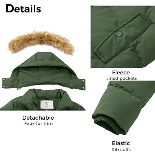 WenVen Women's Winter Thicken Long Puffer Coat with Hood, Army Green, L | Waterproof & Slim Fit thumbnail 6