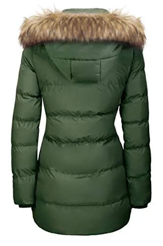 WenVen Women's Winter Thicken Long Puffer Coat with Hood, Army Green, L | Waterproof & Slim Fit thumbnail 3