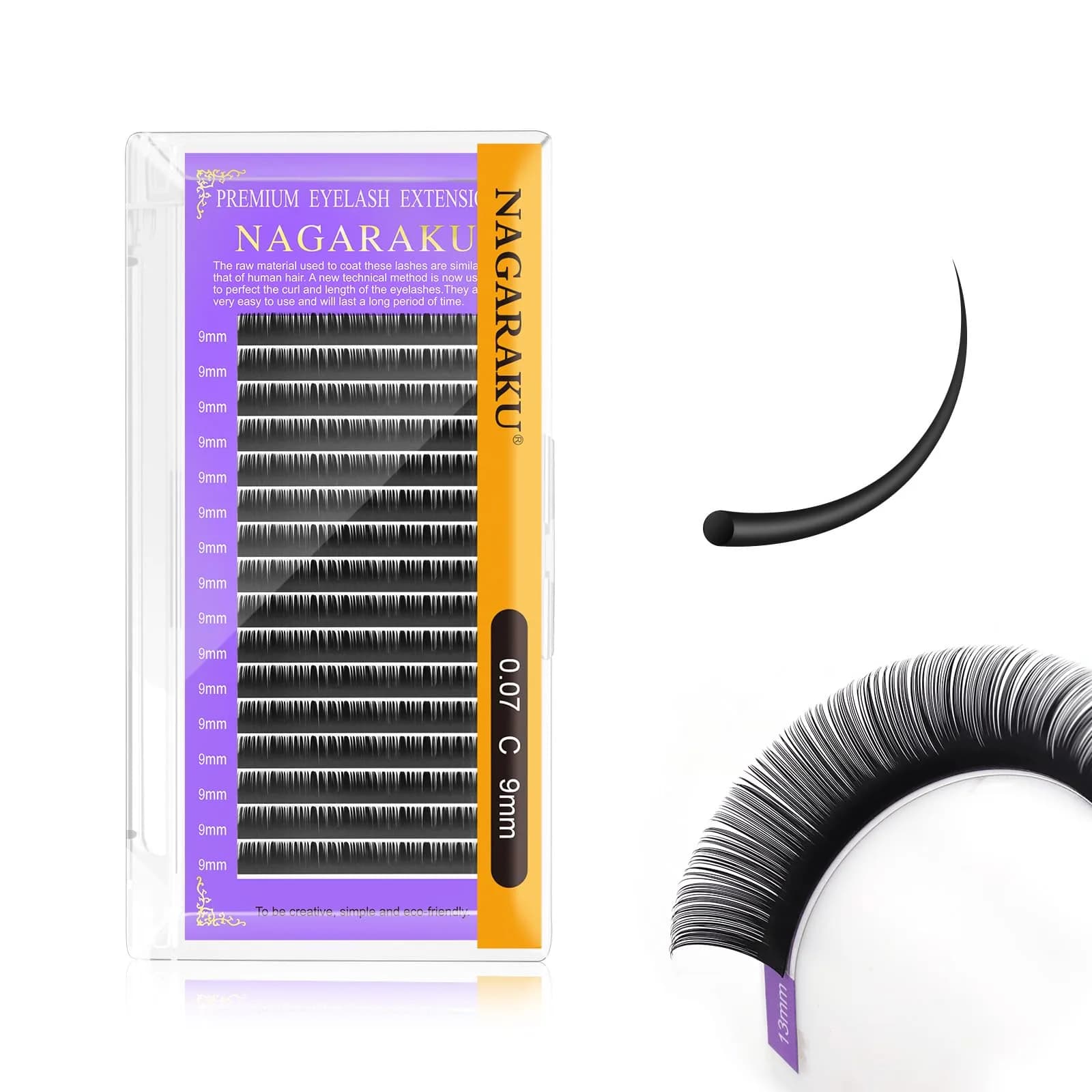 NAGARAKU Classic Individual Lash Extensions 0.07 C 9mm For Volume Fans | Handmade Faux Mink Lashes - main product image