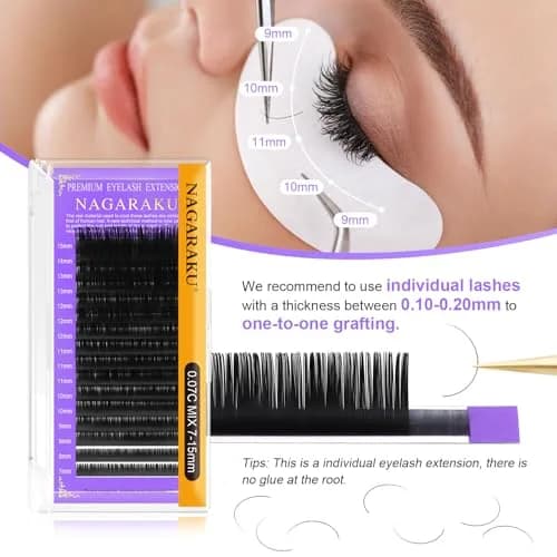 NAGARAKU Classic Individual Lash Extensions 0.07 C 9mm For Volume Fans | Handmade Faux Mink Lashes thumbnail 4