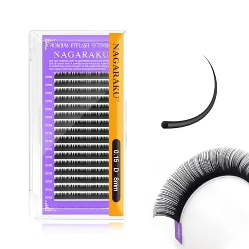 NAGARAKU Individual Eyelash Extensions 0.15 D Curl 8mm | Handmade Faux Mink for Classic Grafting thumbnail 1
