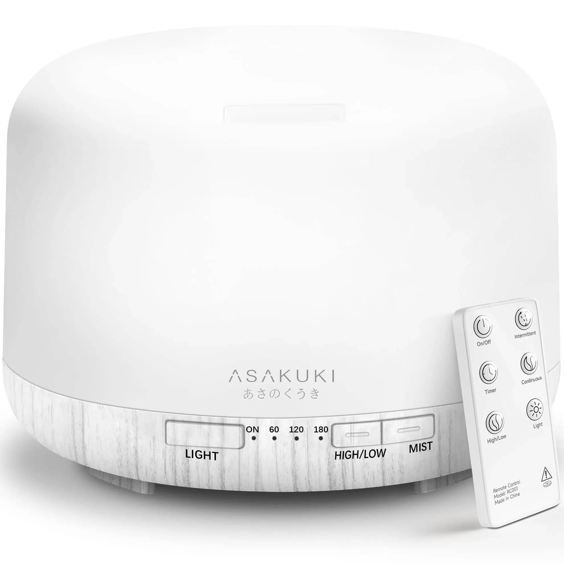 ASAKUKI 500ML Essential Oil Diffuser for Home | 150ml (5oz) Capacity, 10W, 18-Hour Runtime — White