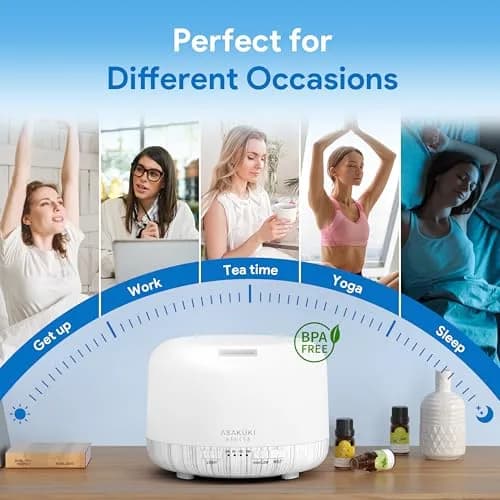 ASAKUKI Essential Oil Diffuser for Home, 500ML Aromatherapy Humidifier with Remote Control & 7 Color LED Lights | 156g (5.5oz) White thumbnail 6