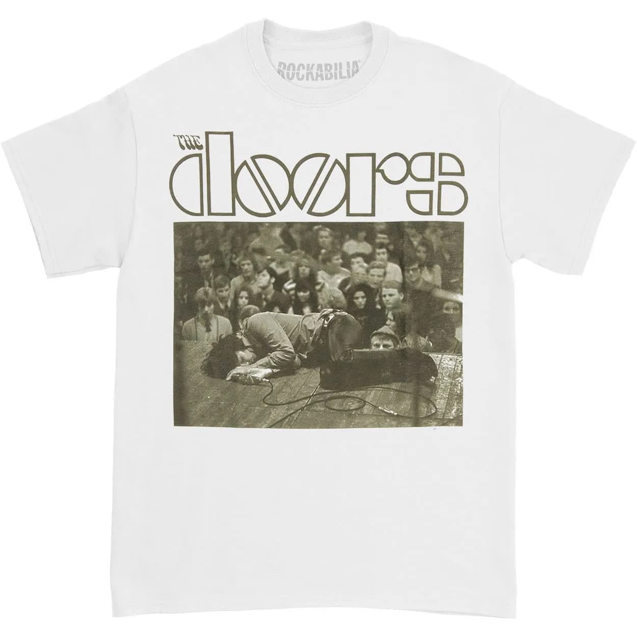 The Doors Stage Photo T-Shirt, White, Large | Iconic Jim Morrison Stage Print, Comfortable Cotton