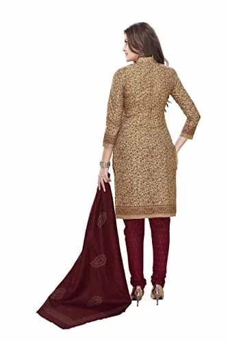 Miraan Women's Printed Cotton Dress Material Free Size Brown | Unstitched Casual Wear thumbnail 2