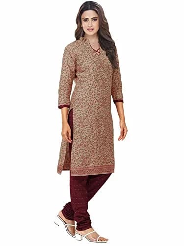 Miraan Women's Printed Cotton Dress Material Free Size Brown | Unstitched Casual Wear thumbnail 3