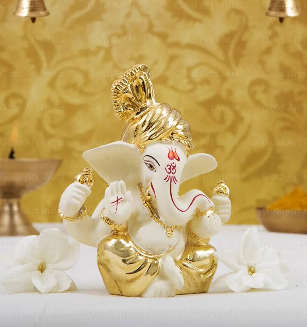 Gold Art India Ceramic Ganesh Idol 3cm (1.2in) | Intricately Detailed for Home Puja & Car Dashboard - main product image