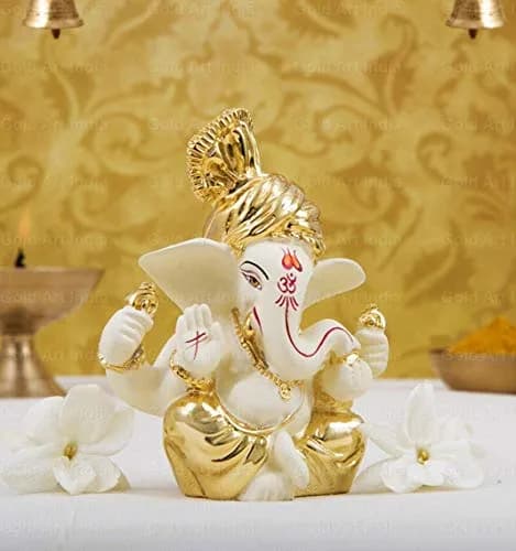 Gold Art India Ceramic Ganesh Idol 3cm (1.2in) | Intricately Detailed for Home Puja & Car Dashboard thumbnail 1