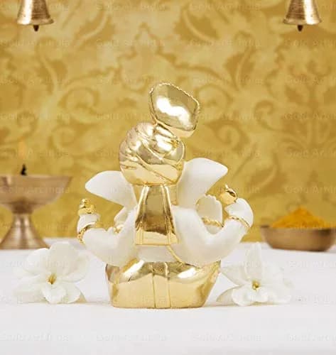 Gold Art India Ceramic Ganesh Idol 3cm (1.2in) | Intricately Detailed for Home Puja & Car Dashboard thumbnail 2