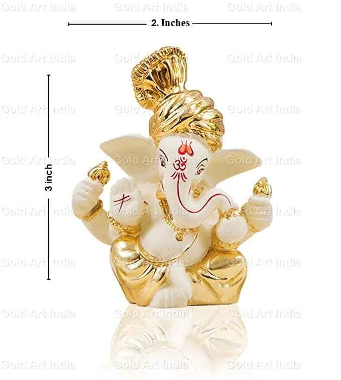 Gold Art India Ceramic Ganesh Idol 3cm (1.2in) | Intricately Detailed for Home Puja & Car Dashboard thumbnail 3