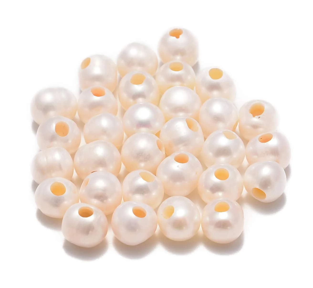 AD Beads Natural Gemstone 10mm Round Loose Beads Big Hole 2mm | White Pearl Jewelry Beads — White Pearl