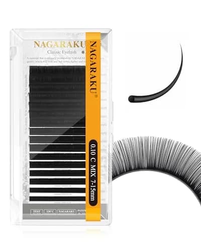 NAGARAKU Classic Individual Lash Extensions 0.10 C 7-15mm Mix | Professional Matte Black PBT Fiber Lashes thumbnail 1