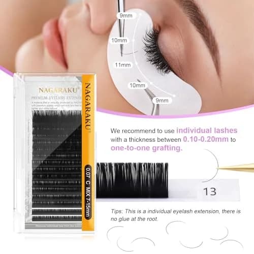 NAGARAKU Classic Individual Lash Extensions 0.10 C 7-15mm Mix | Professional Matte Black PBT Fiber Lashes thumbnail 5