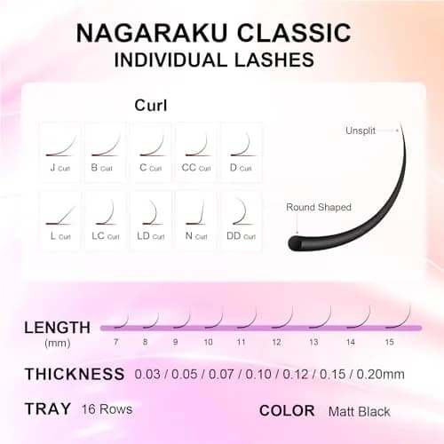 NAGARAKU Classic Individual Lash Extensions 0.10 C 7-15mm Mix | Professional Matte Black PBT Fiber Lashes thumbnail 8