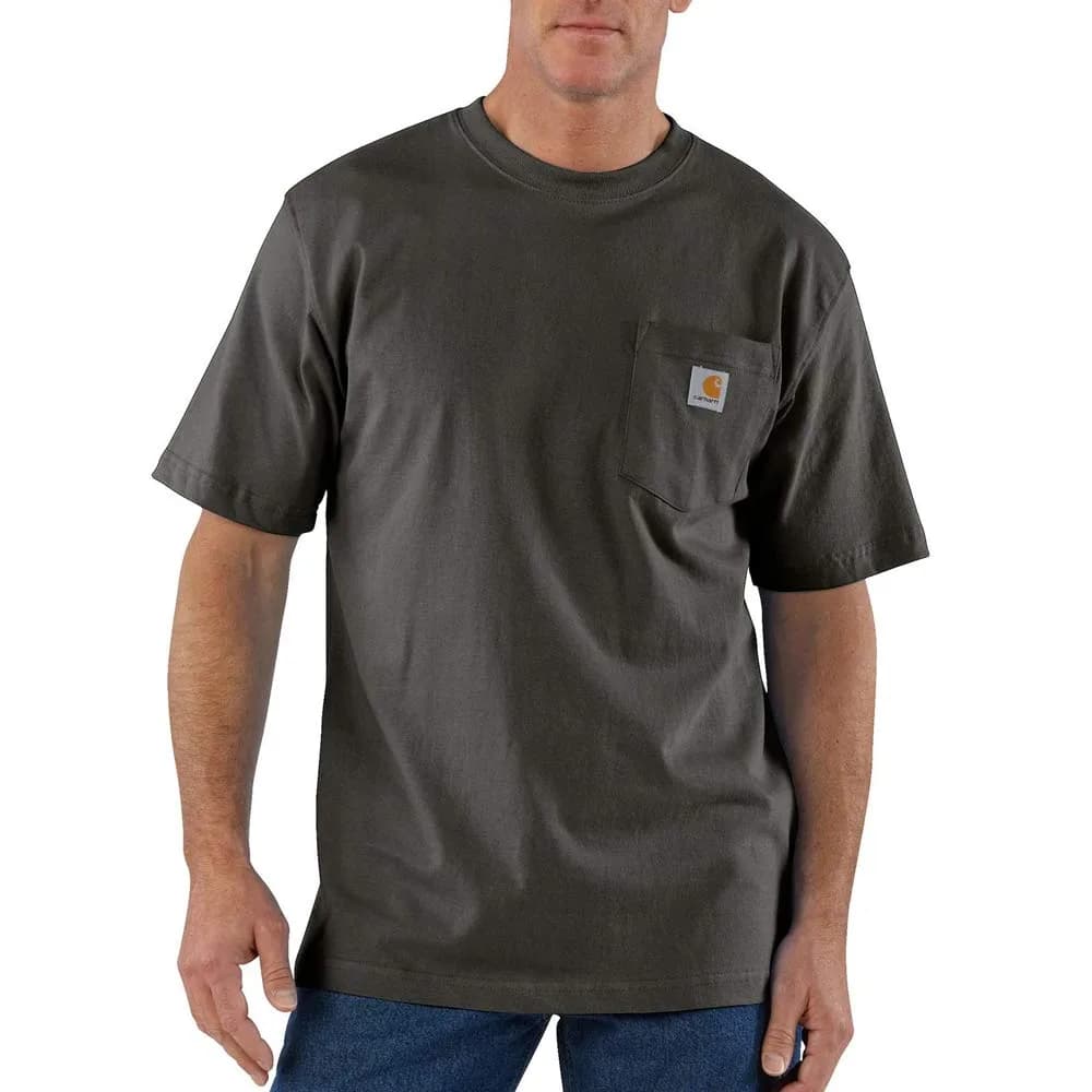 Carhartt Iconic K87 Pocket T-Shirt Small | Heavyweight Cotton, Loose Fit, Durable Workwear — Peat