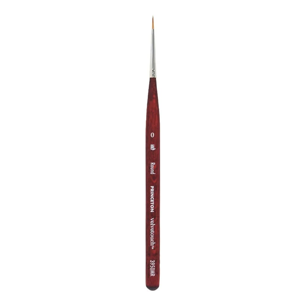 Princeton Velvetouch Mini Round Brush Size 0 | Synthetic, Short Handle, Fine Detailing — Scarlet