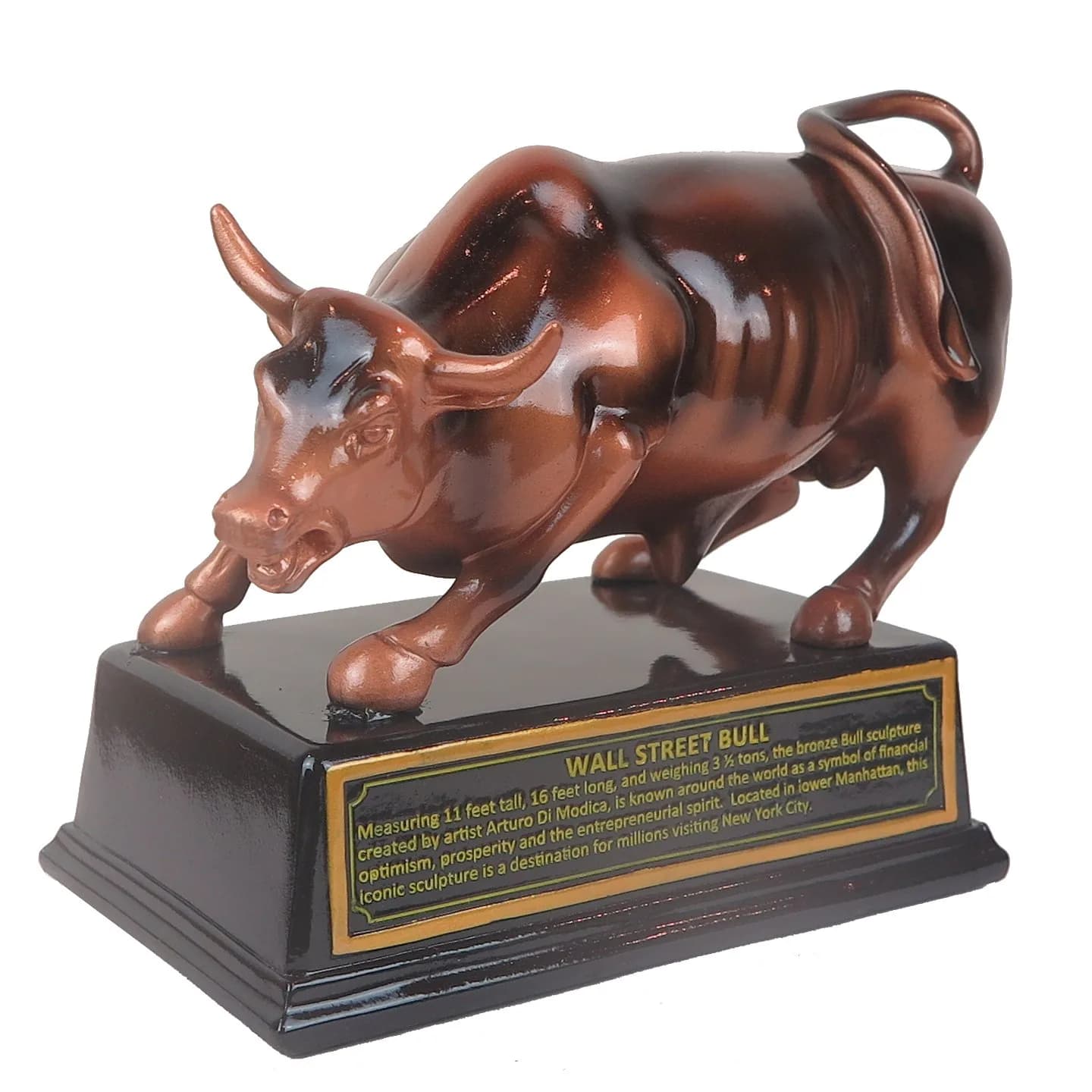 Torkia Official Licensed Bronze Wall Street Bull Stock Market NYC Figurine with Base (Large 6.5") | Collectible Wall Street Figurine — Large (6.5 in)