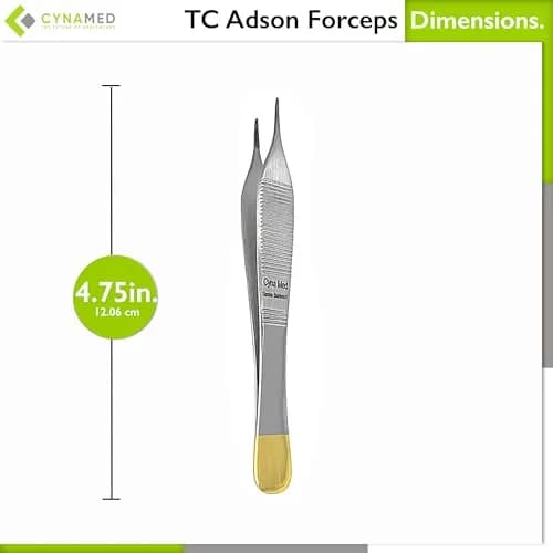 Cynamed 4.75" Adson Plastic Surgery Forceps with Tungsten Carbide Inserts | Serrated Tips, Gold Handle thumbnail 4