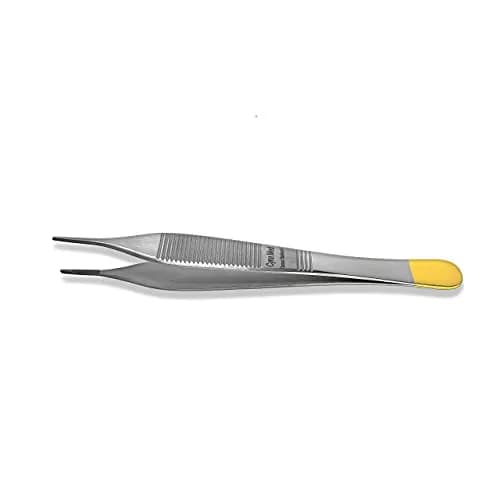 Cynamed 4.75" Adson Plastic Surgery Forceps with Tungsten Carbide Inserts | Serrated Tips, Gold Handle thumbnail 6