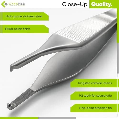 Cynamed Adson Plastic Surgery Forceps 4.75" Straight Fine Point | Tungsten Carbide Inserts with Gold Handle thumbnail 4