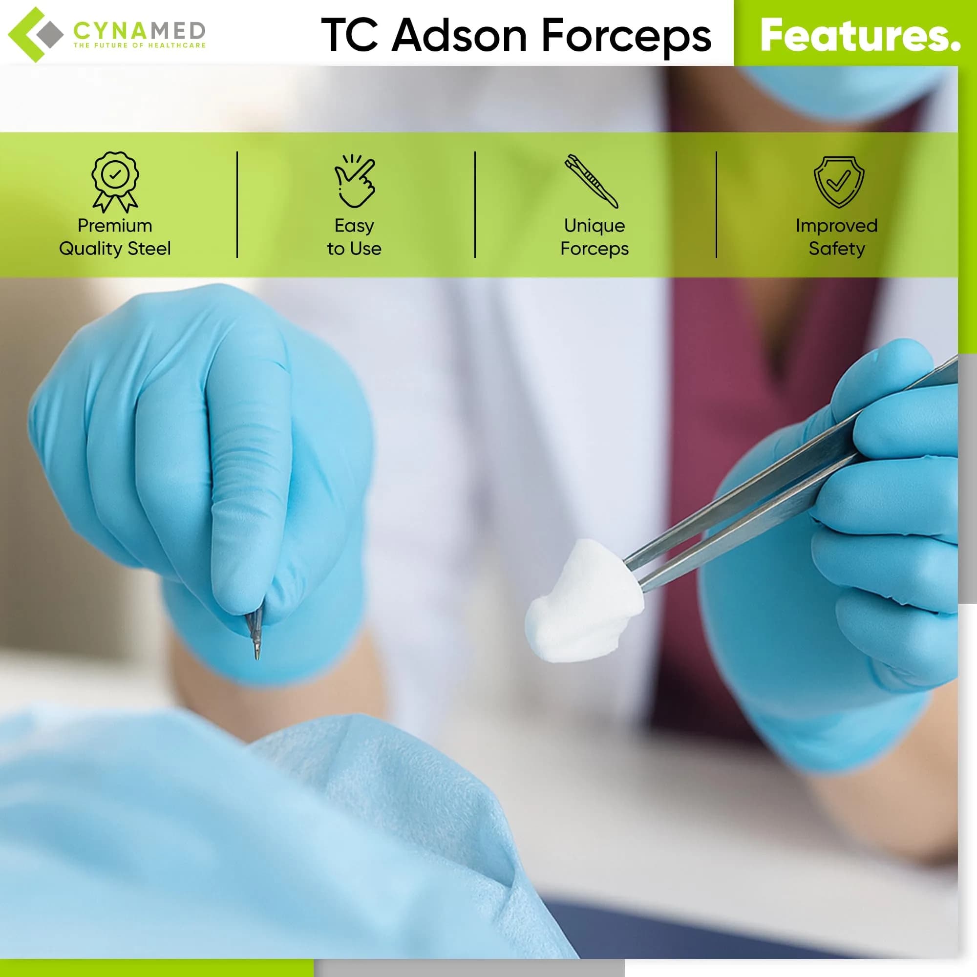 Cynamed Adson Plastic Surgery Forceps 4.75" Straight Fine Point | Tungsten Carbide Inserts with Gold Handle thumbnail 5