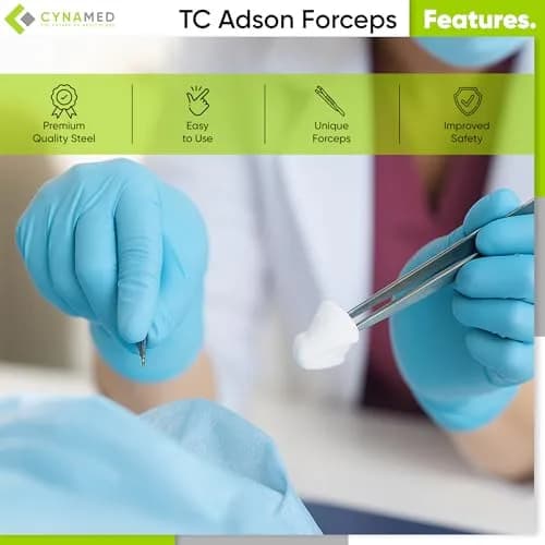 Cynamed Adson Plastic Surgery Forceps 4.75" Straight Fine Point | Tungsten Carbide Inserts with Gold Handle thumbnail 5