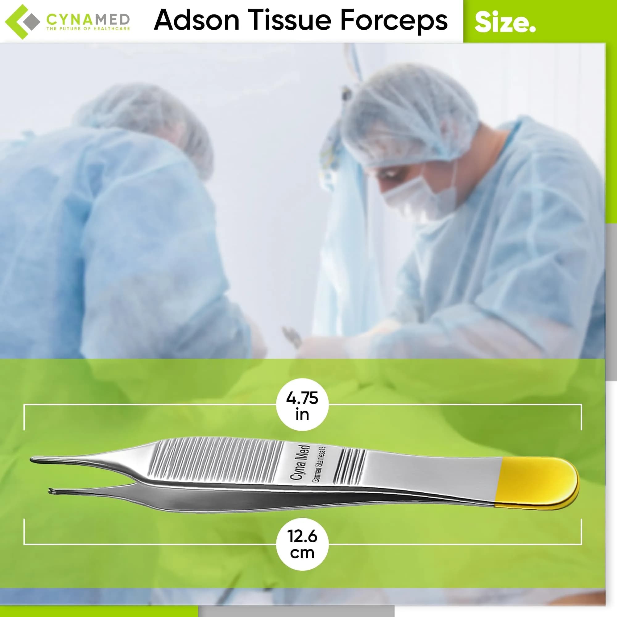 Cynamed Adson Plastic Surgery Forceps 4.75" Straight Fine Point | Tungsten Carbide Inserts with Gold Handle thumbnail 3